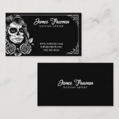 ダークブラック&ホワイトレディスカルタトゥーアーティスト 名刺 (正面/裏面)