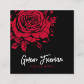 ダークブラック&レッドローズタトゥーアーティスト スクエア名刺 (正面)