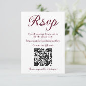 ダークブラッドレッド ウェディングウェブサイトの出欠確認カード QRコード付き 出欠カード (スタンド正面)