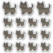 ダークブリンドルケアンテリアかわいい漫画の犬 シール (正面)