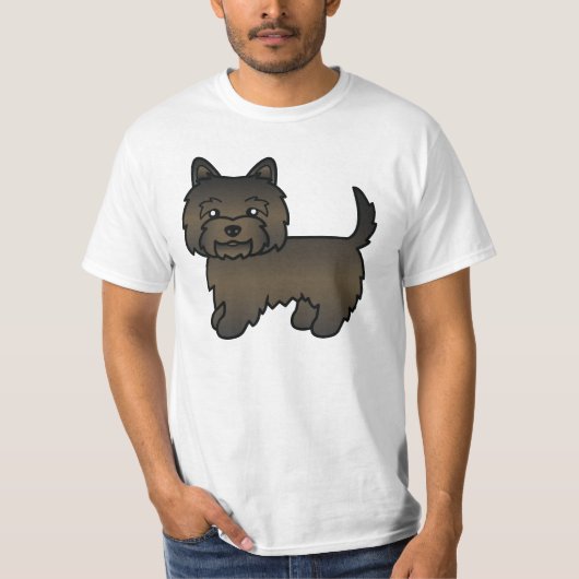 ダークブリンドルケアーンテリア犬のイラスト Tシャツ (正面)