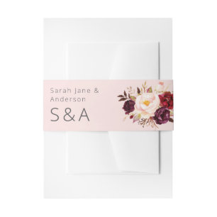 ダークブルゴーニュのマルサラとピンクのフローラピンク 招待状ベリーバンド