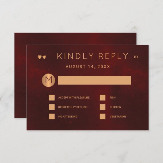 ダークブルゴーニュの金属結婚銅の食事オプション 招待状 (正面/裏面)