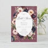 ダークブルゴーニュオーバルフローラフレームブライダルシャワー 招待状 (スタンド正面)