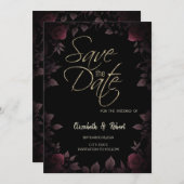 ダークブルゴーニュバラブラックデイトカードを保存 セーブザデート (正面/裏面)