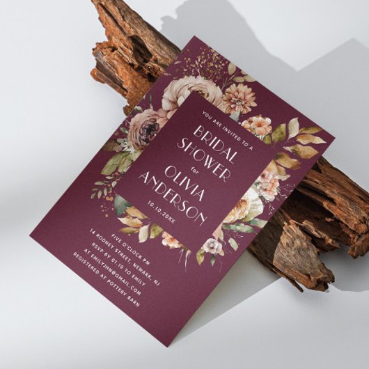 ダークブルゴーニュブライダルシャワー | ボホエレガントシック 招待状