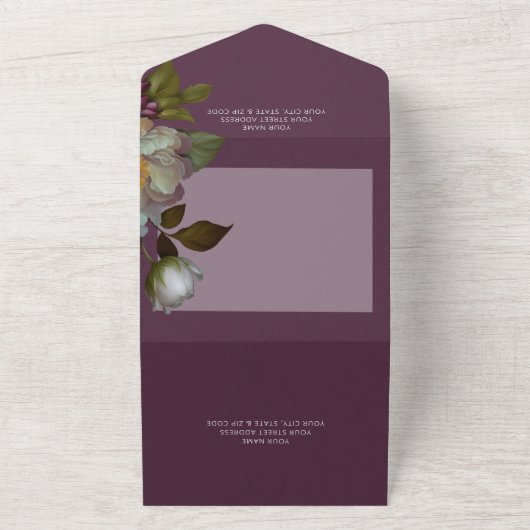 ダークブルゴーニュワインゴシックフローラディナー オールインワン招待状 (外側)