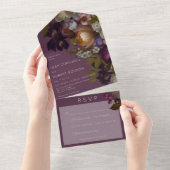 ダークブルゴーニュワインゴシックフローラディナー オールインワン招待状 (貼ってはがせる)