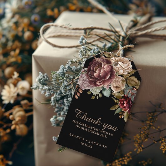 ダークブルゴーニュ水カラーフローラ結婚式の引き出物 ギフトタグ