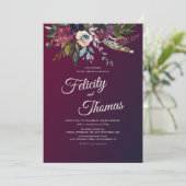 ダークブルゴーニュ水カラー結婚フローラ 招待状 (スタンド正面)