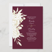 ダークブルゴーニュ金ゴールドホワイトフローラエレガントな結婚式 招待状 (正面)