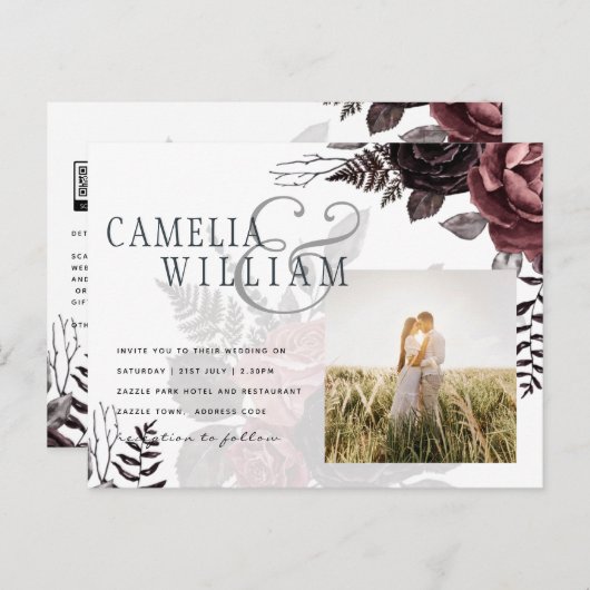 ダークブルゴーニュ黒バラ結婚ズ秋冬 ポストカード (正面/裏面)