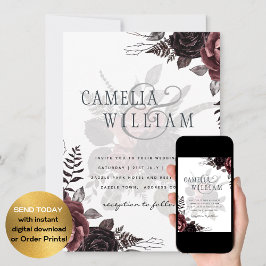 ダークブルゴーニュ黒バラ結婚ズ秋冬 招待状