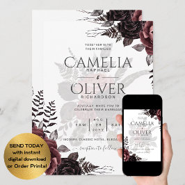 ダークブルゴーニュ黒バラ結婚ズ秋冬 招待状