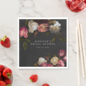 ダークブルゴーニュ&クリームピーニーブラックシャワー スタンダードランチョンナプキン (インサイチュ)