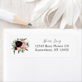 ダークブルゴーニュ&赤面ピンクフローラ差出人住所 ラベル (インサイチュ)