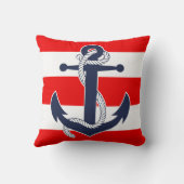 ダークブルーいかりシック航海のレッドストライプパタン クッション (裏面)
