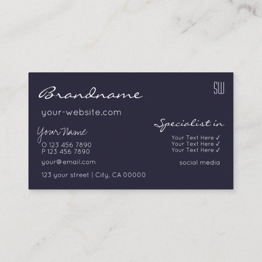 ダークブルーきらめくグリッタースターとモノグラム 名刺 (裏面)