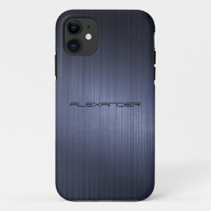 ダークブルーつや消しアルミメタルルックモノグラム iPhone 11 ケース