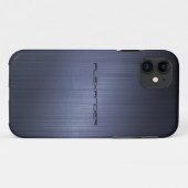 ダークブルーつや消しアルミメタルルックモノグラム Case-Mate iPhoneケース (裏面(横))