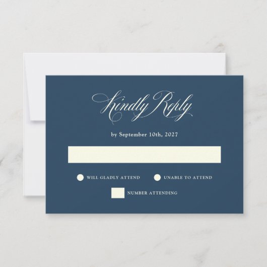 ダークブルーとアイボリー | エレガイタリアンンス結婚ズ 出欠カード (正面)