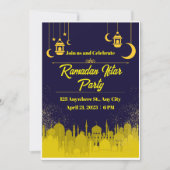 ダークブルーとイエローのラマダーン・イフタル・パーティー 招待状 (正面)