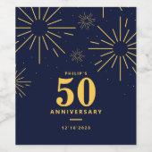 ダークブルーとイエローの花火50周年 ワインラベル (シングルラベル)