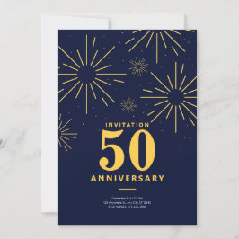 ダークブルーとイエローの花火 50周年 招待状