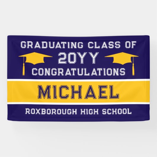 ダークブルーとイエロースクールカラー卒業 横断幕 (横)