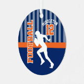ダークブルーとオレンジのサッカースポーツ メタルオーナメント (正面左)