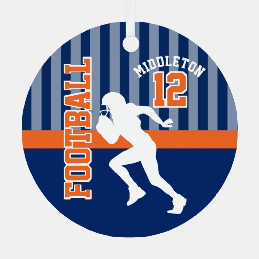 ダークブルーとオレンジのサッカースポーツ メタルオーナメント (裏面)