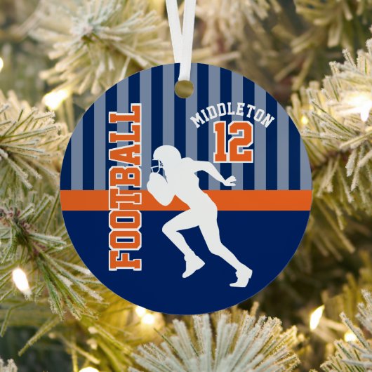 ダークブルーとオレンジのサッカースポーツ メタルオーナメント (インサイチュ)