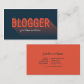 ダークブルーとオレンジのブロガーモダンタイポグラフィ 名刺 (正面/裏面)