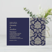 ダークブルーとクリームのダマスク結婚式招待状 招待状 (スタンド正面)