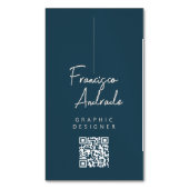 ダークブルーとクリームミニマルモダンデザイン マグネット名刺 (正面縦)