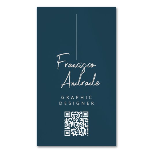 ダークブルーとクリームミニマルモダンデザイン マグネット名刺 (正面縦)