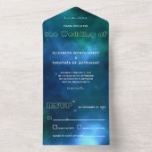 ダークブルーとグリーンの銀河系結婚ズ オールインワン招待状 (内側)