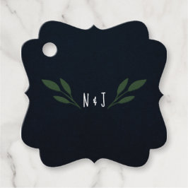 ダークブルーとグリーン葉のグリ素朴ネリー結婚ズ フェイバータグ