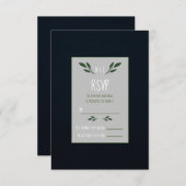 ダークブルーとグリーン葉の緑素朴のRSVP 出欠カード (正面/裏面)