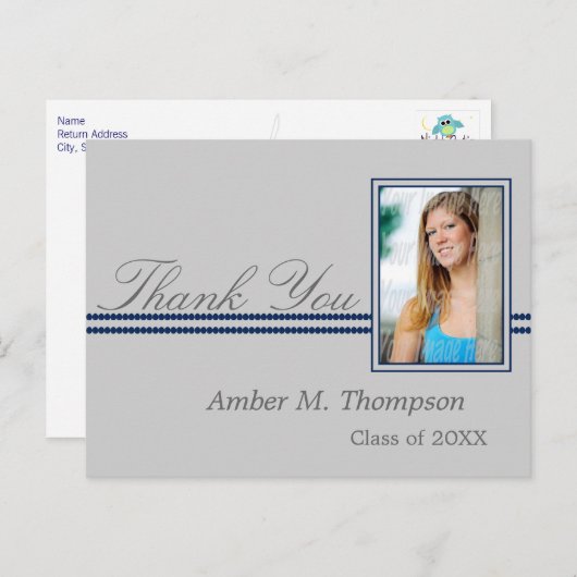 ダークブルーとグレーの卒業ありがとう ポストカード (正面/裏面)