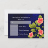 ダークブルーとコーラルローズの花のウェディングコレクション 出欠カード (裏面)