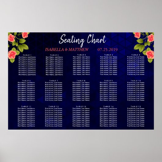 ダークブルーとサンゴバラの花 – シーティングチャート ポスター (正面)