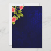 ダークブルーとサンゴバラフラワー結婚ズ 招待状 (裏面)