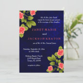 ダークブルーとサンゴバラフラワー結婚ズ 招待状 (スタンド正面)