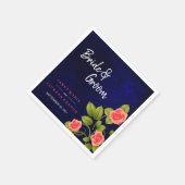 ダークブルーとサンゴバラ花 スタンダードカクテルナプキン (角)