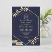 ダークブルーとシャンパーニュ金ゴールドバブーブリーブランチ 招待状 (スタンド正面)