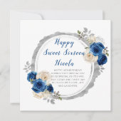 ダークブルーとシルバーのエレガントな花 スイート16 カード (正面)