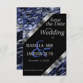 ダークブルーとシルバー結婚の大理石 セーブザデート (正面/裏面)
