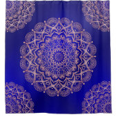 ダークブルーとバラ金ゴールド エレガント シャワーカーテン (正面)