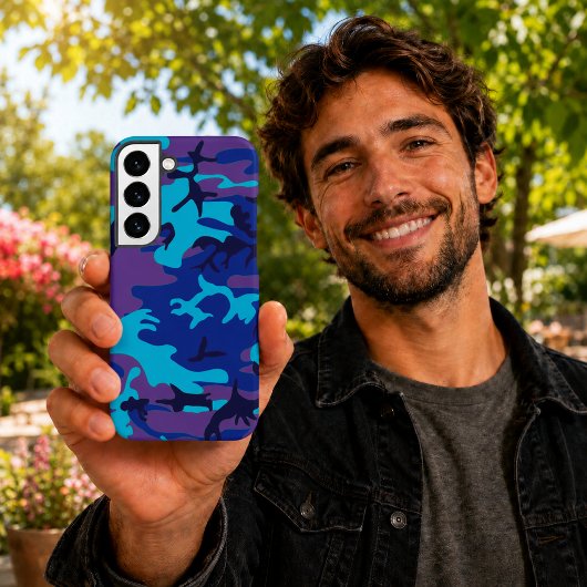 ダークブルーとパープルのカモフラージュ SAMSUNG GALAXYケース
